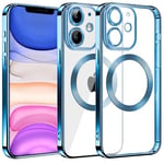 S. Dawezo Coque Magnétique pour iPhone 11, Compatible avec MagSafe, Protection Militaire, Résistante aux Rayures, Résistante aux Chocs, Coque Mince et Transparente pour iPhone 11, Bleu