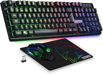 Armor Rf800 Teclado Y Ratón Para Gamers Recargable Qwerty (Layout Español) Con Mouse Pad - Rgb Wireless 2.4ghz Keyboard - 4800 Dpi Mouse - Pc Ps4 Ps5 Xbox One/Series Mac - Negro