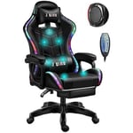 KDFJ Gaming Chair with LED Light/Pro Gaming Chair with Bluetooth Speakers/Executive Massage Office Chair with Massage Lumbar Pillow-Black