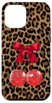 Coque pour iPhone 12 Pro Max Red Cherry Boule disco Y2K Coquette sur Léopard Guépard