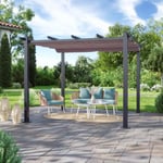 Tonnelle/Pergola aluminium 3x3m toile coulissante rétractable - Gris Taupe - Hero