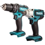 Makita 18V LXT Cordless 2 Speed DHP482Z Combi Drill & DTW190Z Impact Wrench Body