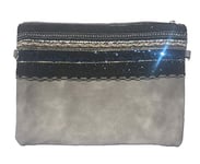 NOVAGO Pochette bandoulière Strass à Maquillage, Pochette multiusage,Pochette Tablette (6-10'') Compatible avec iPad iPad Mini Galaxy Tab A7/A8/S2 décoration Fait Main (Gris)