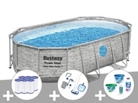 Kit piscine tubulaire ovale Bestway Power Steel SwimVista avec hublots 4,27 x 2,50 x 1,00 m + 6 cartouches de filtration + Kit de traitement au chlore + Kit d'entretien Deluxe