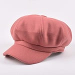 ZYM Wool Newsboy Cap Red Hats For Women Solid Ladies Baker Boy Hat Female Beret Autumn Winter Vintage Octagonal Cap-Pink