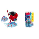 Vileda SuperMocio 3Action XL Mop and Bucket Set with Extra Refill, Red & SuperMocio 3Action XL Refill, Refill Twin Pack