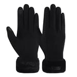 ZASFOU Gants d'hiver en laine pour femme avec doublure en polaire thermique, épais et chaud,Noir,L