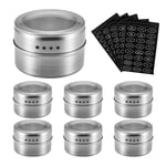 Moontie Magnetic Spice Jars, 6Pack Spice Containers Magnetic Spice Tins with Lid and Small Holes for Sprinkle Rust Free Easy to Clean, with 5 Lable