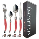 Lebrun Couverts - Laguiole Boite 24 Pièces - Set de Couverts en Acier Inoxydable - Ménagères pour 6 Personnes - Couteaux Steak, Fourchettes, Cuillères à soupe et Cuillères à Café