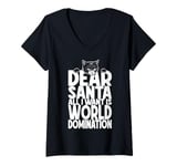 Womens Cat World Domination Christmas Wish List Funny Cute Cats V-Neck T-Shirt