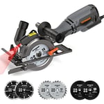 DOVAMAN Circular Saw, 710W Mini Circular Saw with Laser, 3500rpm, Metal Auxiliary Handle, Cutting Depth 43mm (90°), 29mm (45°), 6 Saw Blades Ideal for Wood, Soft Metal, Plastic, Tile - MCS01A