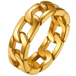 Bague Chaine Maillon Cubaine Femme 7mm Or 18K 62 Acier Inoxydable Anneau Homme Auriculaire Index Enfant Fille Cercle du Doigt Garcon Doré Petit Doigt Cadeau Copine Soeur