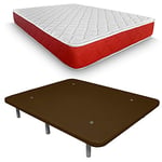 Duérmete Online Pack économique Matelas viscoélastique Lite réversible + Base tapissée 3D renforcée 5 Barres de Renfort et valves de Ventilation avec 6 Pieds, Couleur Chocolat, 105 x 190 cm