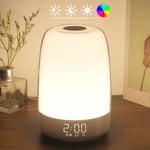 Touch Wake Up Nattlampa med Soluppgångssimulering Väckerklocka, 3 Sätt Dimbar Varmvit Sänglampa RGB Atmosfärisk Bordssänglampa, Timerläge