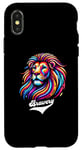 Coque pour iPhone X/XS Lion coloré avec inscription « Bravery »