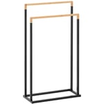 Porte serviettes sur pied Support serviettes salle de bain 2 barres Bambou/Noir