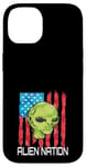 iPhone 14 Funny Alien UFO USA Flag and Green Alien Head Case