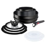 Lagostina Ingenio Intensive Pro Lot de 10 pièces, 4 corps de casserole, 3 couvercles en verre, 2 couvercles en plastique et poignée amovible, revêtement en titane, pour toutes les sources de chaleur,