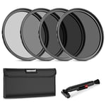 Neewer Kit de Filtre d'objectif ND 77 mm : ND2 ND4 ND8 ND16, Stylo de Nettoyage d'objectif, Pochette Filtre à densité Neutre et kit d'accessoires Compatible avec Les appareils Photo Reflex numériques