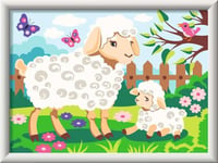 Ravensburger Peinture par numéros-23764-Mouton avec agneaux-Enfants à partir de 9 Ans, 23764, Blanc