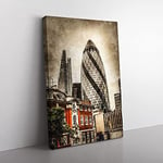 Big Box Art The Gherkin in London Painting Canvas Wall Art Print Ready to Hang Picture, 76 x 50 cm (30 x 20 Inch), Green, Grey, Brown