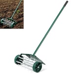 GiantexUK Outdoor Lawn Roller, Heavy Duty Manual Grass Rollers with Green Removable Handle, Steel Spikes and Accessories, Rolling Lawn Aerator for Garden & Courtyard (43x23x128cm, with Fender)