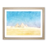 Giza Necropolis Pyramids In Egypt Painting Modern Art Framed Wall Art Print, Ready to Hang Picture for Living Room Bedroom Home Office Décor, Oak A2 (64 x 46 cm)