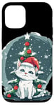 iPhone 13 Pro Funny white Christmas Cat with Xmas Tree Costume Case