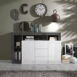 Dmora - Buffet Ganna, Buffet du Salon, Commode de Salon, Garde-Manger de Cuisine, Made in Italy, 146x42 h93 cm, Blanc Brillant et Ardoise