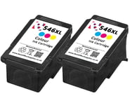 2 x Refilled CL 546 XL Colour Ink Cartridge For Canon Pixma TS3350 Printer