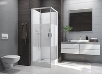 Leda - Cabine de douche carré 80x80cm portes coulissante angle verre opaque central - IZI BOX 2