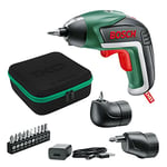 Bosch 3603JA8002 IXO Set Cordless Screwdriver (angle adapter, Off-set angle adapter, 10 screwdriver bits, USB charger, metal case, 3.6 V, 1.5 Ah)