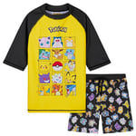 Pokémon Maillot de Bain Enfant, 2 Pcs Rashguard Manches Courtes et Short de Bain (11-12 Ans, Jaune/Noir)