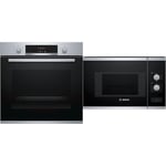 Bosch Four encastrable Série 4-60 x 60 cm - HBA573BR0 - Four multi-fonctions avec Pyrolyse & BFL520MS0 Série 4 - Micro-ondes intégrable, 60 x 38 cm, 21 litres, Inox