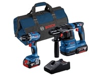 Bosch Kombinationsset Sladdlös Borrskruvdragare Gsr 18V-45 + Sladdlös Slagborrmaskin Gbh 18V-22 (Blå, 2X Li-Ion-Batteri 4,0Ah, Verktygsväska)