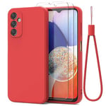 THIYUFUNS Silicone Liquide Coque pour Samsung Galaxy A14 4G / 5G avec Verre trempé,Intérieur Microfibre Etui de Protection Contre Les Chutes Antichoc Full Body Protecteur Housse - Rouge