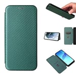 ESONG Coque pour Xiaomi 13T/13T Pro, Premium en Cuir Fibre de Carbone Flip Case avec Fentes pour Cartes Fermeture Magnétique, Stand Housse-Vert