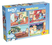 Lisciani - BLUEY - 4 Puzzles pour Enfants dès 4 ans - 4 x 48 pièces - MaxiFloor 35x25 cm - Puzzles 2 en 1 - Double Face avec Verso à Colorier - Jeux Educatifs - Jeu de Réflexion et Patience