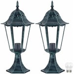 Lot de 2 lampadaires d'extérieur à led éclairage de chemin de jardin lampes de base lanternes en verre en aluminium vert noir