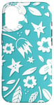 Coque pour iPhone 16 Floral bleu sarcelle vif avec plantes blanches