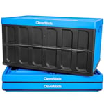 CleverMade Lot de 3 bacs de rangement pliables (avec couvercle), bleu Neptune, 62 L, caisses utilitaires pliables empilables en plastique, peut contenir 45,4 kg par poubelle, paroi solide pour