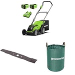 Greenworks 40V Tondeuse à Gazon sans Fil, Largeur de Coupe de 35 cm, Sac de 40L, Inclus Deux Batteries 40V 2Ah et Un Chargeur-G40LM35K2X + Lame de Rechange de 35 cm + Sac à déchets de Jardin 120 L