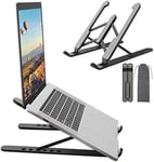 Laptop Stand, 6 Levels Adjustable Laptop Holder Desktop Ventilated Aluminum Foldable Cooling Laptop Riser Lightweight Compatible with MacBook Pro Air, iPad, Dell, 13-20 Inch Laptops Tablets,Black