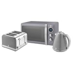 Swan Retro Triple Pack Grey - 1.5L Jug Kettle, 4 Slice Toaster & 800W Microwave