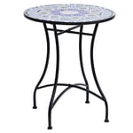 Outsunny Table Ronde Style Fer forgé Bistro Plateau mosaïque Motif Fleur métal époxy anticorrosion Noir céramique