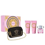 Lahjasetti naisille Versace Bright: Crystal EDT-suihke 90ml + vartalovoide 100ml + suihkugeeli 100ml + laukku