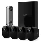 Arlo Ultra 2 Outdoor Smart Home Security Camera CCTV System and FREE Wireless Video Doorbell bundle, 4 Camera kit, black, With Free Trial of Arlo Secure Plan