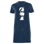 Pokemon Generation 2 Monochrome Starters Women's T-Shirt Dress - Navy Acid Wash - XXL