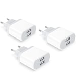 Prise USB, 3-Pack 2.1A/5V Chargeur pour iPhone 11 Pro Max XS XR X 8 7 6 6S Plus 14 13 12 SE 5 5S 5C, Samsung Galaxy, Huawei, 2 Port Secteur Adaptateur Téléphone Embout Ficher Mural