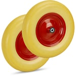 Relaxdays - Roue de brouette 4.80 4.00-8, lot de 2, roue caoutchouc secours, 6 adaptateurs, pneu diable 100kg de charge, jaune-rouge